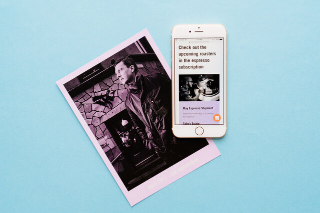 printed coffee card and page on iPhone