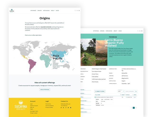 Sucafina website showing the custom map we created
