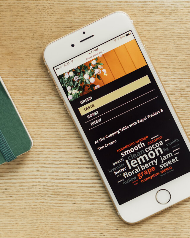 Royal Coffee coffee flavors shown in a unique way on iPhone