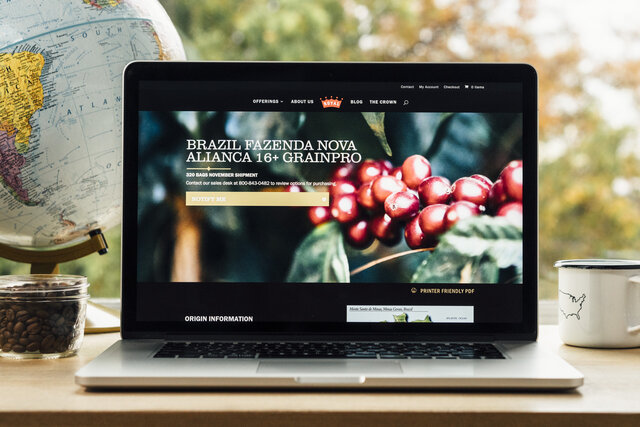 Royal Coffee website with a photo of coffee