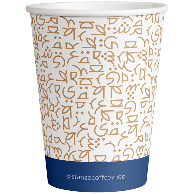 Back of Stanza to-go cup, patterned