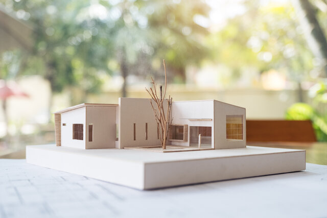 An architecture model with shop drawing paper