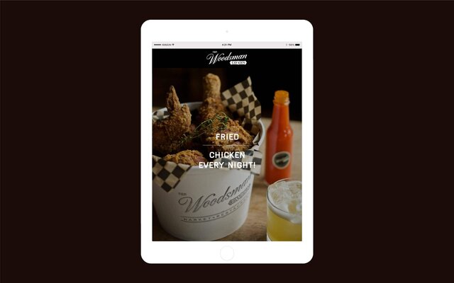 Woodsman Tavern home page on iPad