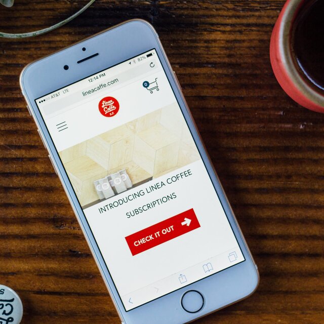 Linea Caffe website on iPhone