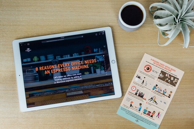 Website and illustrative flyer for the Convince Your Boss office coffee campaign
