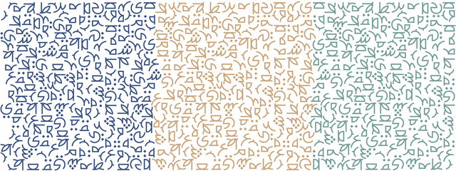 patterns in blue, gold, and teal
