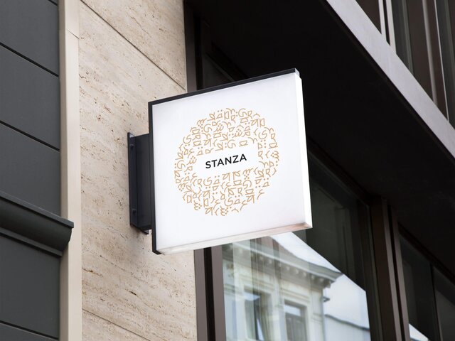 Mockup of Stanza Coffee logo on sign