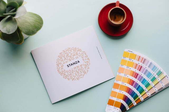 Stanza Coffee brand book cover with logo design