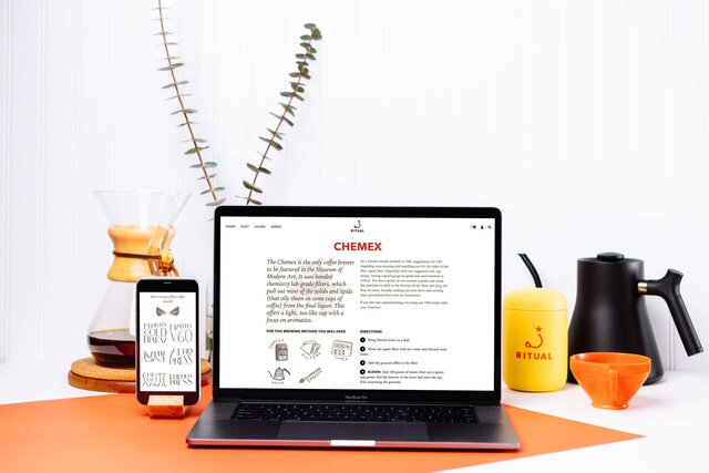 Ritual Chemex and Brew guides pages on iPad and iPhone