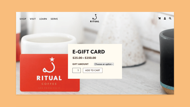 Ritual Gift Card page