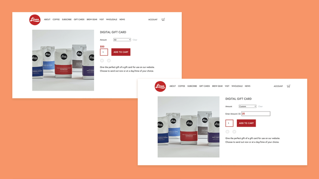 Linea Caffe Gift card and custom gift card
