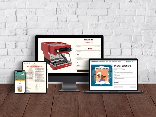 four websites on a variety of devices, showcasing their product pages