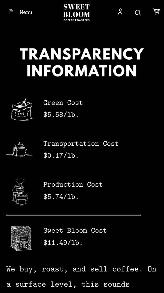 Coffee info for Sweet Bloom on iPhone