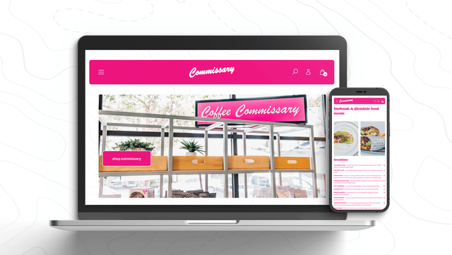 Coffee Commissary website on iPhone and laptop