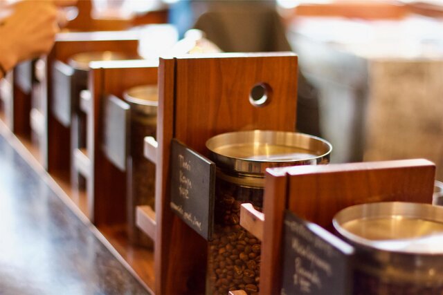 Row of whole bean coffees