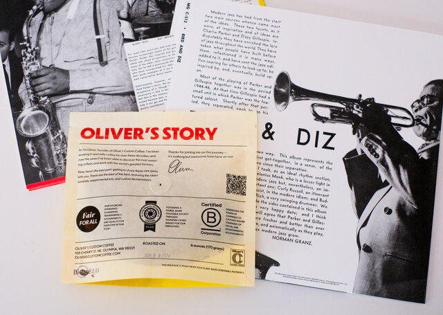 Back of Oliver's custom coffee packaging