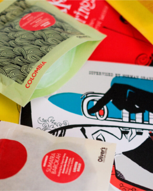 Coffee bags with jazz albums