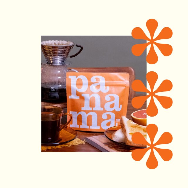 Coffee packaging for coffees from Panama, orange with white typography