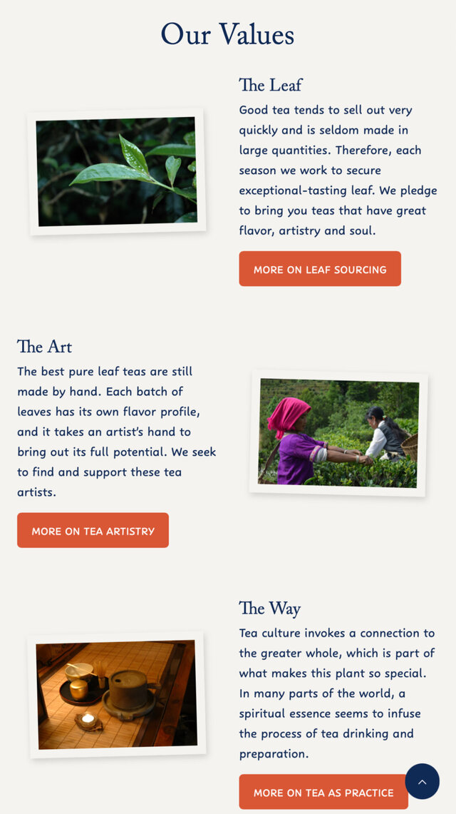 Our Values page on iPhone