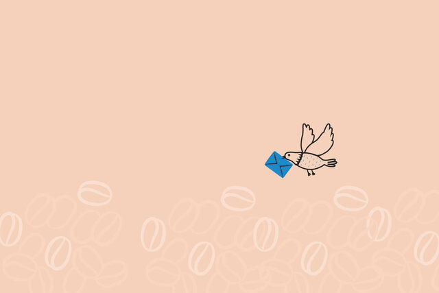 coffee beans and a delivery bird illustration