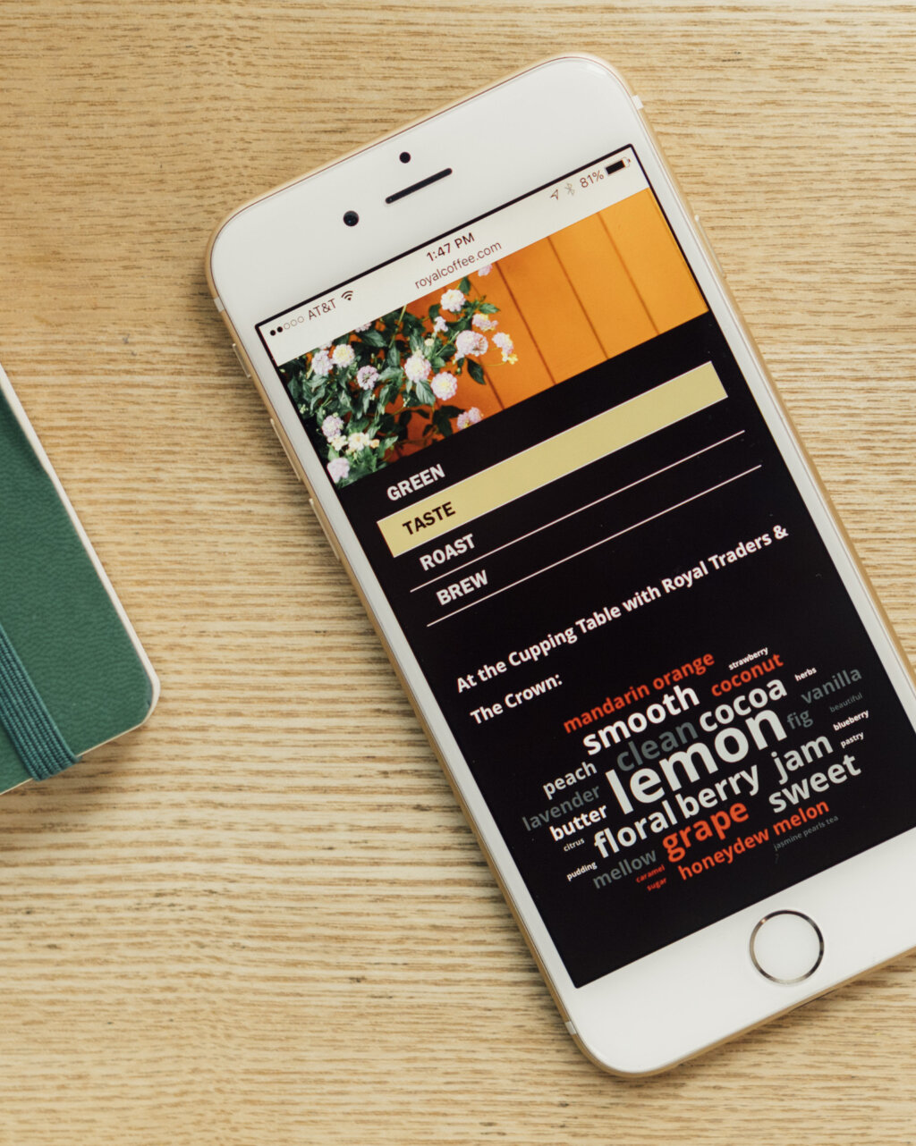 Royal Coffee coffee flavors shown in a unique way on iPhone